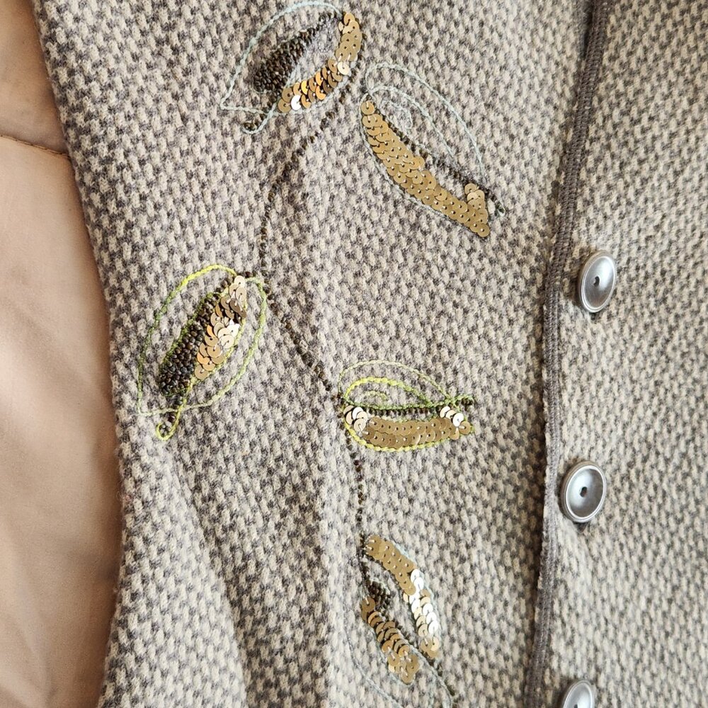 Sigrid Olsen Grey Wool Sequin Floral Embroidered … - image 4